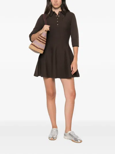 Maje Button-up Collared Mini Dress In Brown