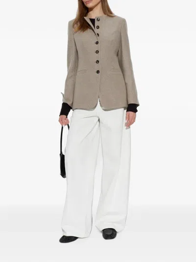 Max Mara Crew-neck Button-up Jacket In Neutral