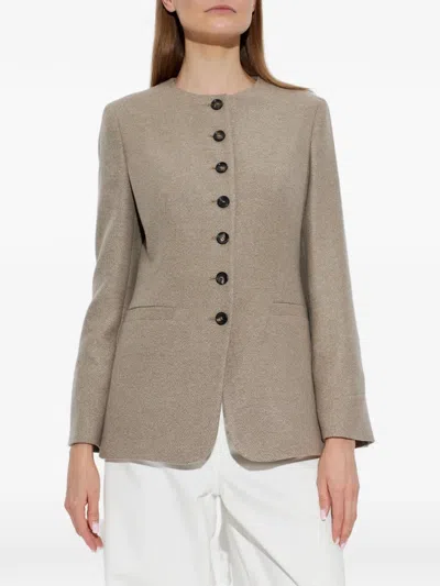 Max Mara Crew-neck Button-up Jacket In Neutral