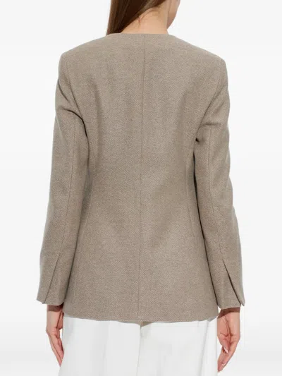 Max Mara Crew-neck Button-up Jacket In Neutral