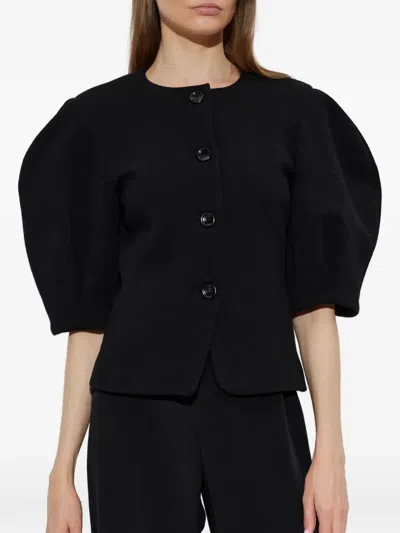 Max Mara Puff-sleeve Button-up Jacket In Black