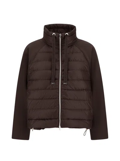 Herno Dark Brown High Neck Drawstring Double-slider Zip Polyester Down Jacket In Brown