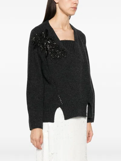 Ermanno Anthracite Wool Sweater In Black