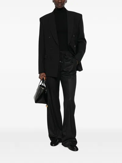 Ermanno Black Polyester Viscose Elastane Pants In Black