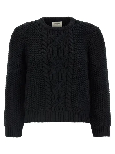 Saint Laurent Wool Sweater With Processing In Black