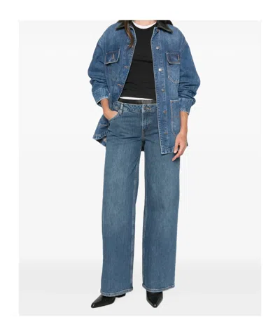 Simkhai Leather-collar Denim Jacket In Blue