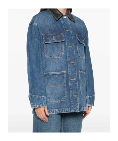 Simkhai Leather-collar Denim Jacket In Blue