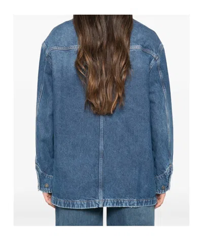 Simkhai Leather-collar Denim Jacket In Blue