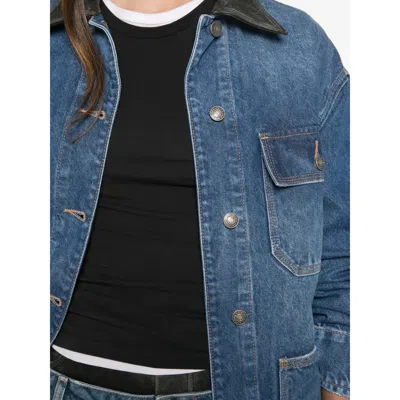 Simkhai Leather-collar Denim Jacket In Blue