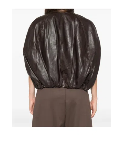 Simkhai Leather Cape Jacket In Dark Brown