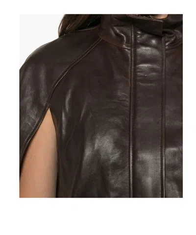 Simkhai Leather Cape Jacket In Dark Brown