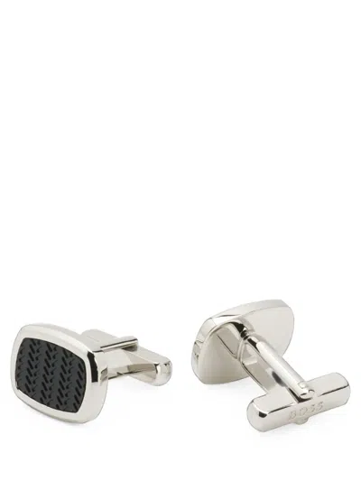 Hugo Boss Herringbone-patterned Rectangular Cufflinks In Multi