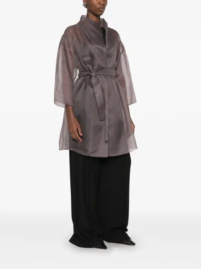 Antonelli Sheer Belted Coat In Gray