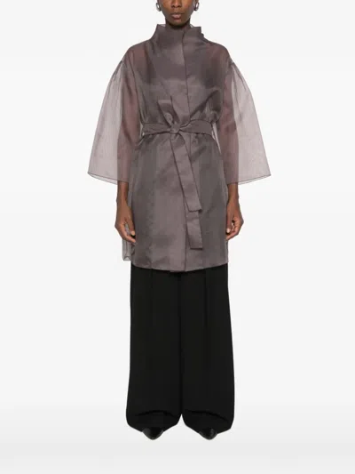 Antonelli Sheer Belted Coat In Gray