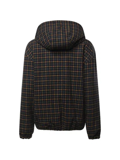 Miu Miu Check-pattern Hooded Jacket In Blue