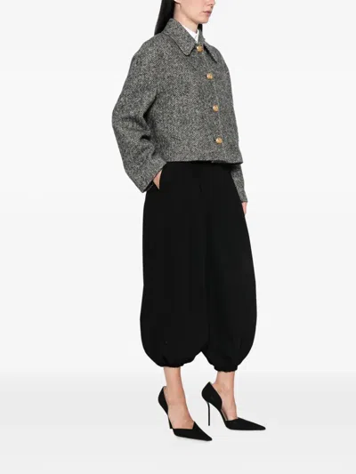 Valentino Tailored Peacoat Cropped Houndstooth Long Sleeves In Gray