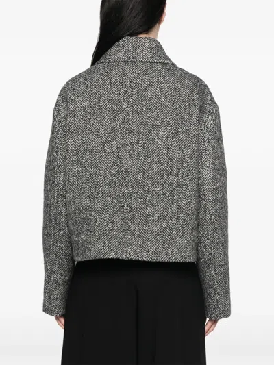 Valentino Tailored Peacoat Cropped Houndstooth Long Sleeves In Gray