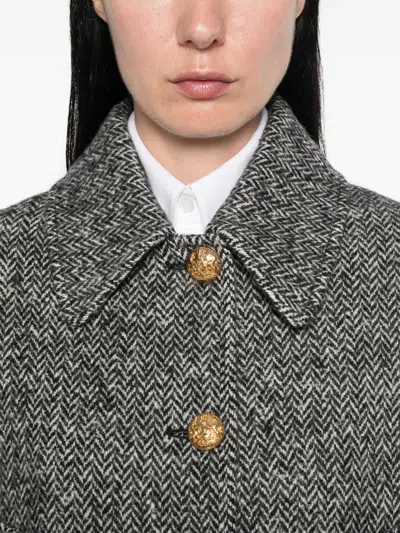 Valentino Tailored Peacoat Cropped Houndstooth Long Sleeves In Gray