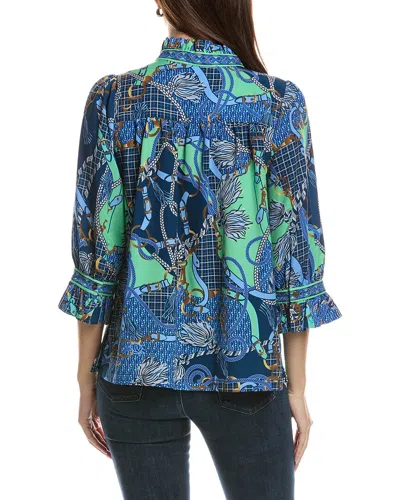 Gretchen Scott Ruffleneck Top In Blue