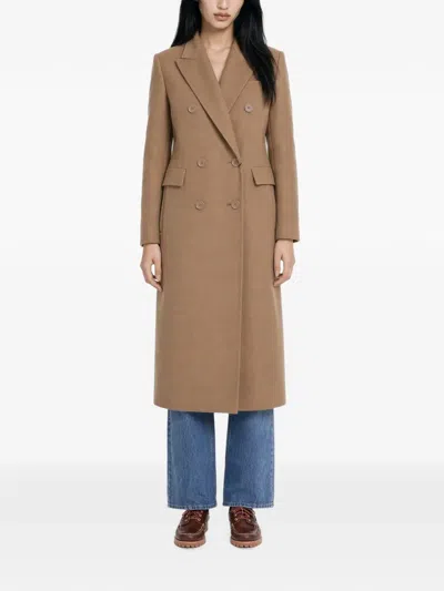 Max Mara Double-breasted Peak-lapels Coat In Neutral