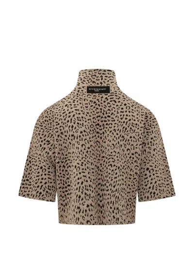 Givenchy Leopard-print High-neck T-shirt In Neutral