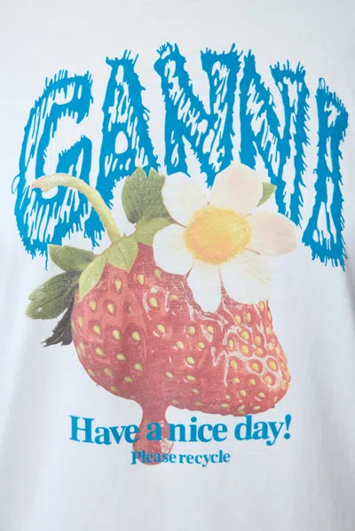 Ganni Womens Bright White Jersey Strawberry Printed Round-neck Cotton-jersey T-shirt In White