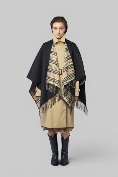 Burberry Reversible Check Wool Cape In Beige