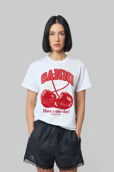 Ganni Basic Cotton Jersey Cherry With Caviar In White