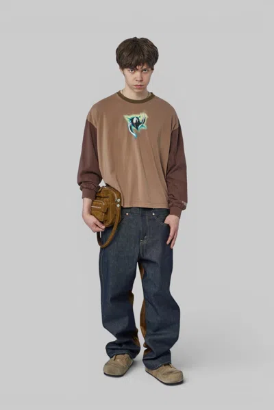 Protocol Index Panelled Distressed T-shirt In Brown