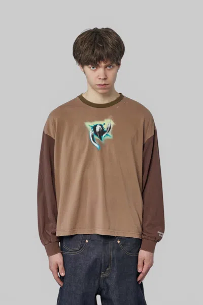 Protocol Index Panelled Distressed T-shirt In Brown