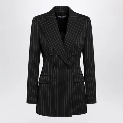 Dolce & Gabbana Pinstriped Wool Double-breasted Jacket In Black