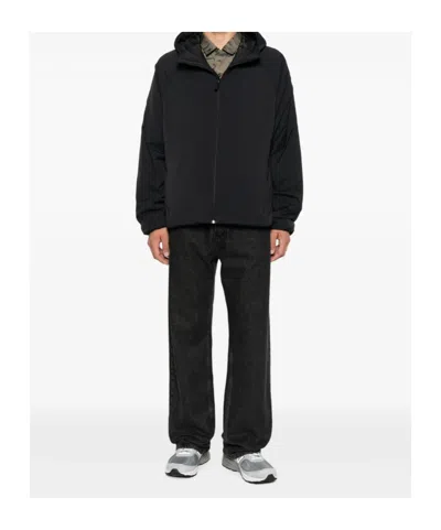 Herno Hooded Zip Blue White Polyester Jacket In Black