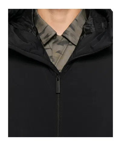 Herno Hooded Zip Blue White Polyester Jacket In Black