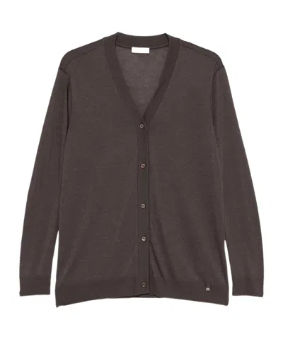 Herno Button-front Long-sleeve Knit Top In Brown