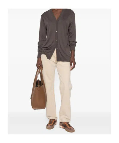 Herno Button-front Long-sleeve Knit Top In Brown