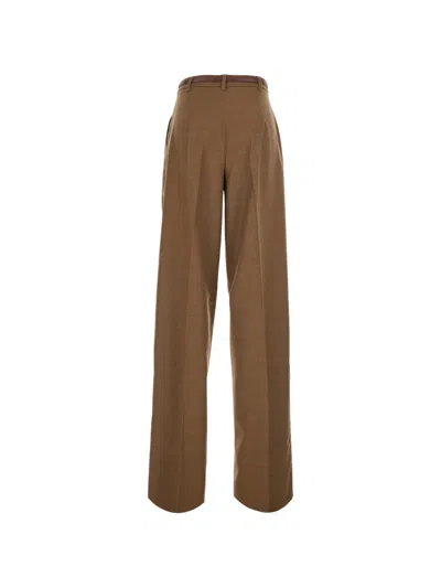 Max Mara Studio High-cut Wool-blend Pants With Matching Belt In Brown