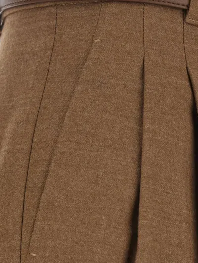Max Mara Studio High-cut Wool-blend Pants With Matching Belt In Brown