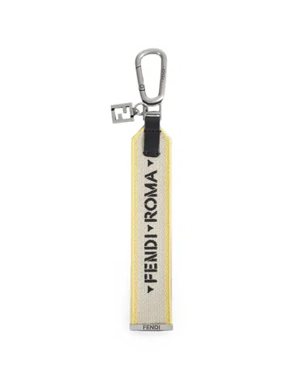 Fendi 1925 Logo-embroidered Keyring In Neutral
