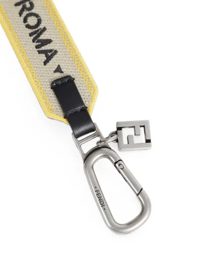 Fendi 1925 Logo-embroidered Keyring In Neutral