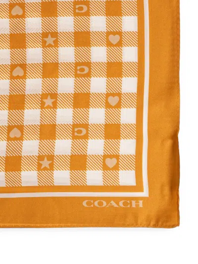 Coach Gingham-print Logo-print Scarf In Multi