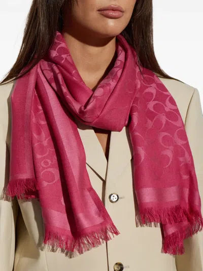 Coach Monogram Frayed Scarf In Multi