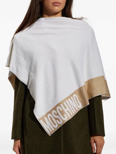 Moschino Metallic-thread Logo-print Poncho In White