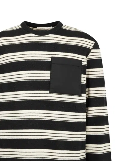 Moncler Mixed Media Stripe Long Sleeve Knit Top In Multi