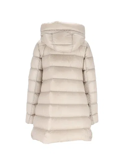 Moncler Suyenne Hooded Long Down Jacket In Neutral