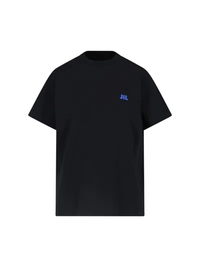 Jil Sander Cotton T-shirt With Contrasting Embroidered Front Logo In Black
