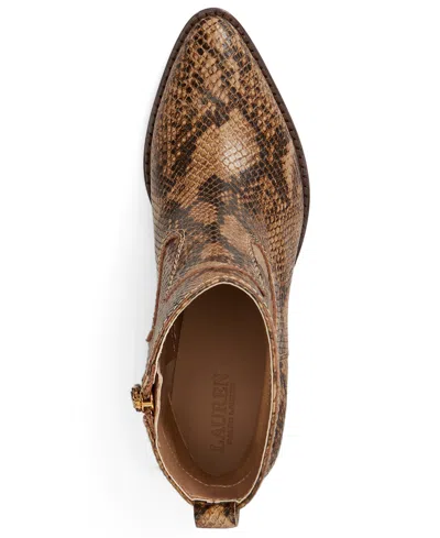 Ralph Lauren Women's Harpher Burnished Leather Booties In Tan Multi Python-embossed Leather