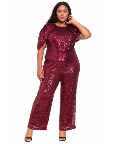 Muse Plus Size Sequin Pull On Pants In Claret