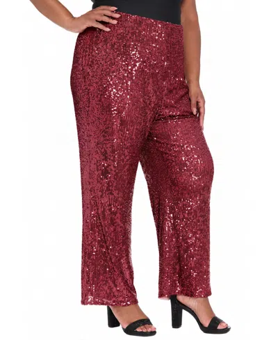 Muse Plus Size Sequin Pull On Pants In Claret