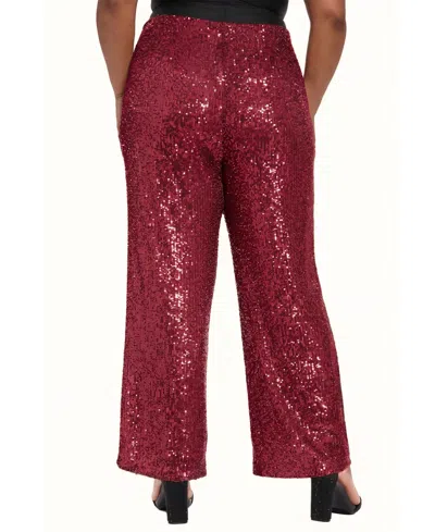 Muse Plus Size Sequin Pull On Pants In Claret