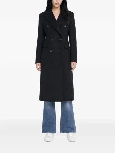 Max Mara Studio Double-breasted Virgin Wool Long Jacket In Black